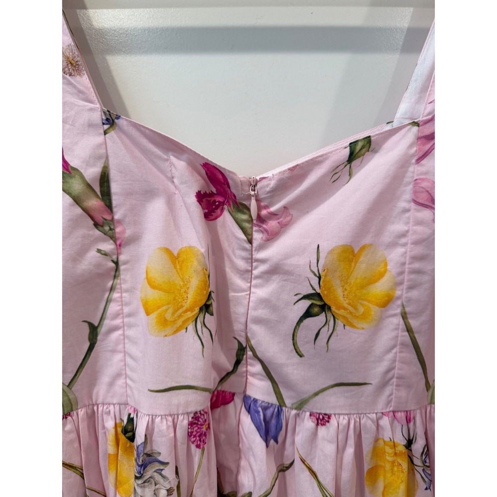 Beyond by Vera Pink Floral Cotton Puff Sleeve Mini Dress Square Neck Small - Picture 10 of 12